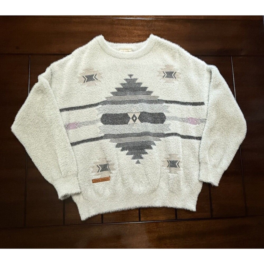 New Simply Southern Fuzzy Aztec Fair Isle Iceland M Soft Fluffy Sweater Western